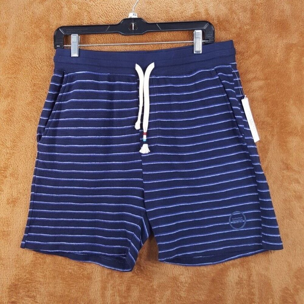 SOL ANGELES Mens Shorts Medium Blue Pull On CAPRI STRIPE Logo Drawstring $118